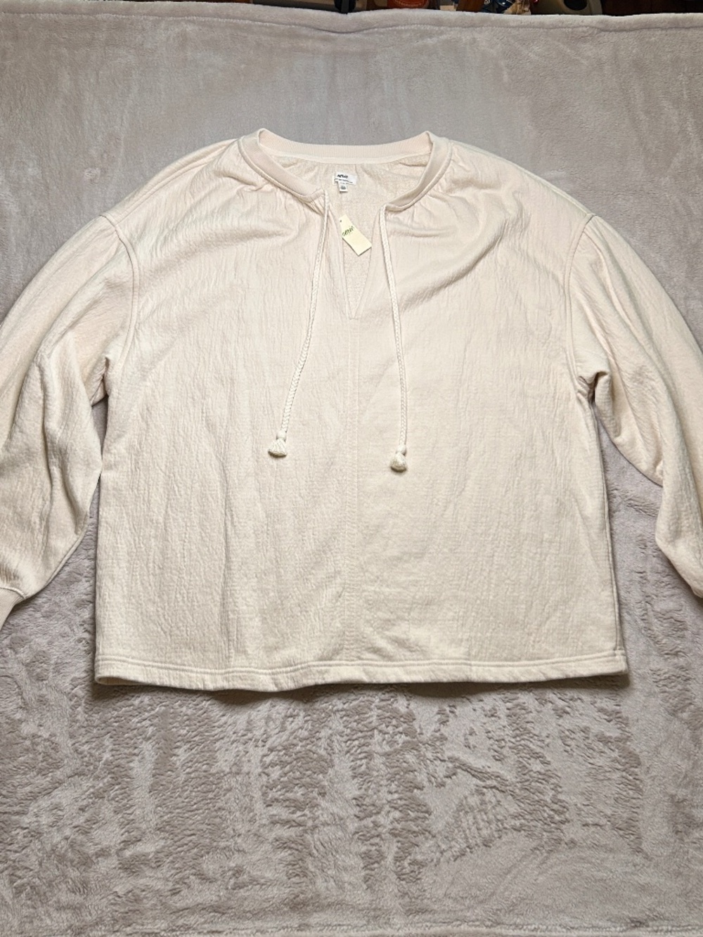 Aerie Easy Street Sweatshirt Womens L Cream Pullover‎ Oversized Boho Drawstring